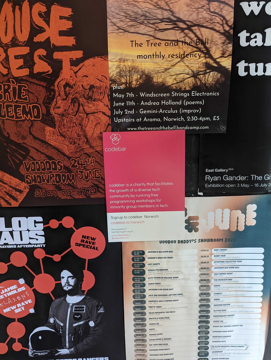 <a href="/HedgehogHolly/">Holly Allen 🦔</a> went out on her lunch break to ask cafes and shops in the city to put up codebar flyers and help spread the word. Luckily we have an amazing community in Norwich and we ran out of flyers quickly! 😊✨
