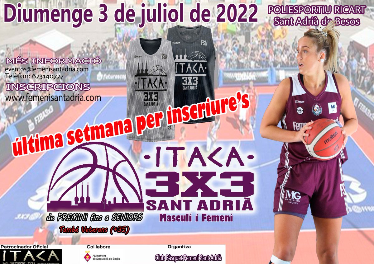 FemSantAdria's tweet photo. 🏀 𝐈́𝐓𝐀𝐂𝐀 3𝐱3 𝐅𝐄𝐌𝐄𝐍𝐈́ 𝐒𝐀𝐍𝐓 𝐀𝐃𝐑𝐈𝐀̀ 🏀

💥 Ja va apropant-se el dia! Encara hi ets a temps per inscriure't! 

👉 No ho deixis passar! 3𝒙3 𝑰́𝑻𝑨𝑪𝑨 𝑭𝒆𝒎𝒆𝒏𝒊́ 𝑺𝒂𝒏𝒕 𝑨𝒅𝒓𝒊𝒂̀ serà una jornada inoblidable

⛹🏻‍♀️ Des de Pre-Mini fins a Veterans https://t.co/IzRm9Ptmym