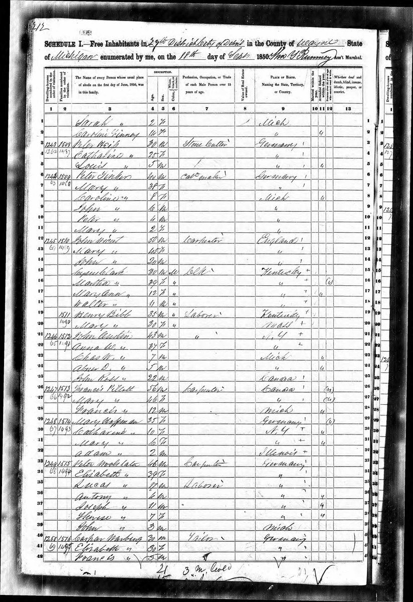 Henry Bibb and his second wife Mary appear on the 1850 Census in Detroit, on lines 19 and 20, respectively.

Mary E. Bibb (nee Miles) was one of the first Black teachers in the United States and an abolitionist, although it does not state her occupation in this record.