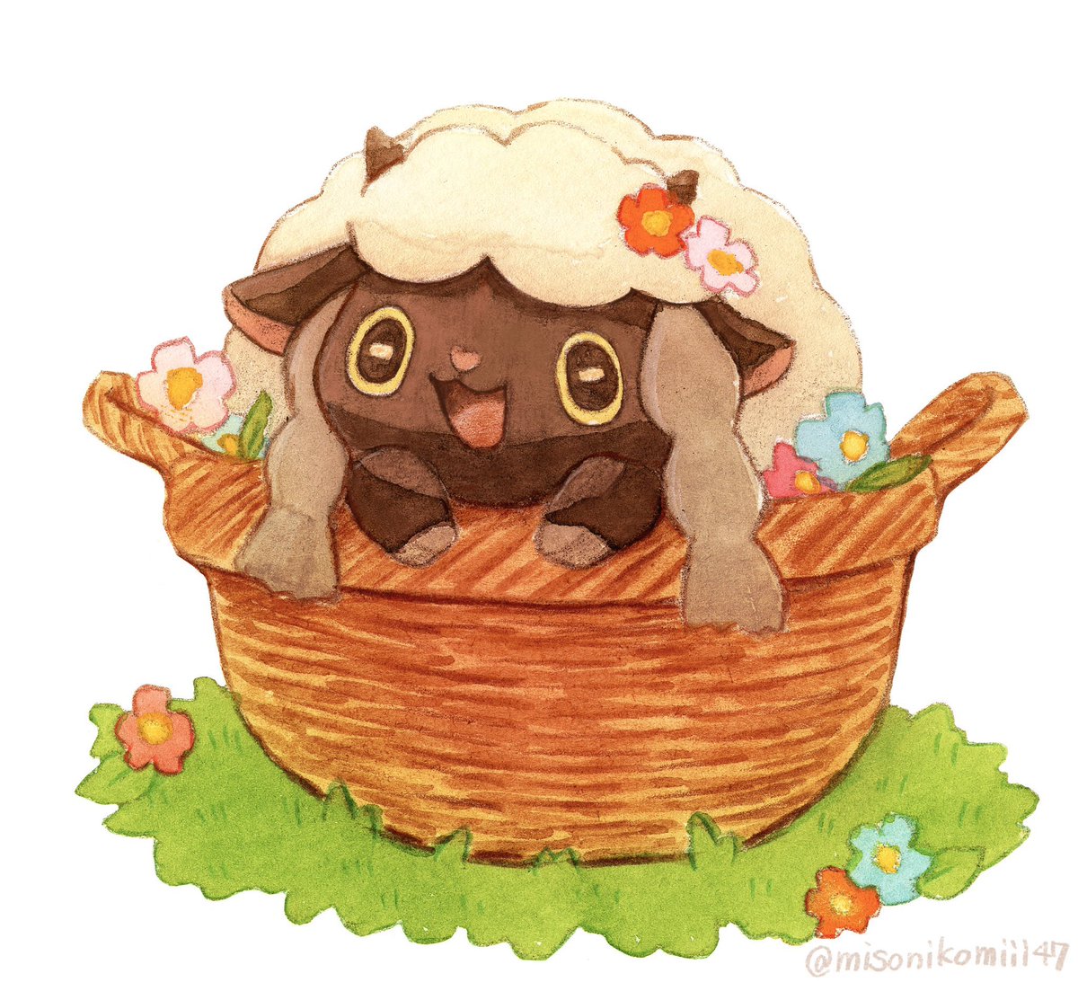 no humans pokemon (creature) basket open mouth solo flower smile  illustration images