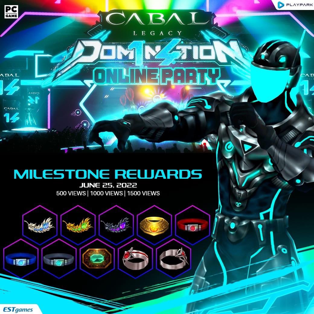 PlayParkPH's tweet photo. Let's reach the target milestone viewers in the #Dom1n4tion Online Party to score the Milestone Rewards. Don't forget to invite your fellow CABAListas to the party! Read more about the party here: https://t.co/gZpoYFi2X1 

#Caba14nniversary #CABALOnlinePH #CABALegacy https://t.co/3stTjwUlnB