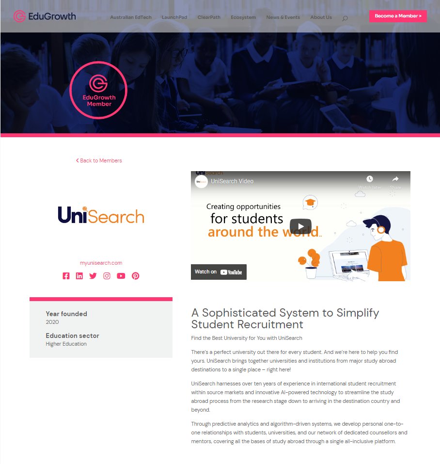 myunisearch's tweet photo. 𝐔𝐧𝐢𝐒𝐞𝐚𝐫𝐜𝐡 is now a proud member of @edugrowthaus!
𝐿𝑒𝑎𝑟𝑛 𝑀𝑜𝑟𝑒 👇
https://t.co/tNAlrjlI90
#unisearch #myunisearch #EduGrowth #edtech https://t.co/JDh60LY82j