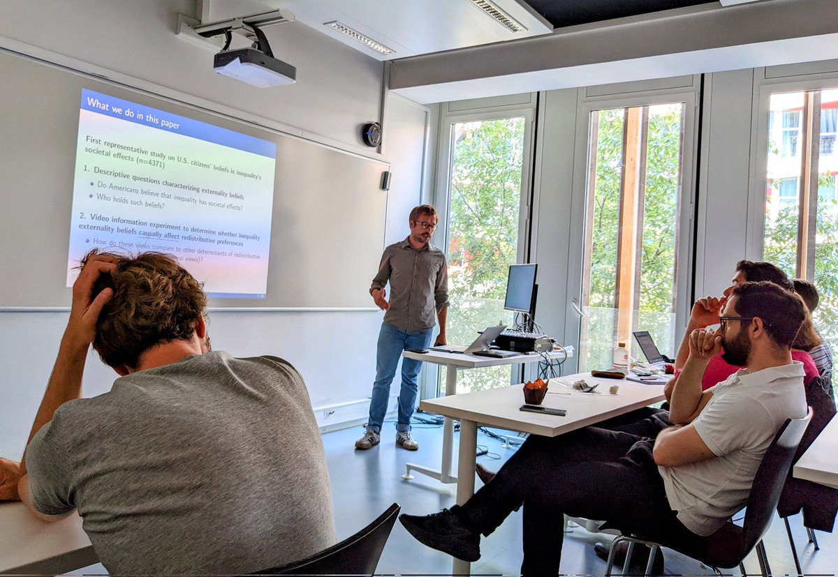 MortenStostad's tweet photo. Had fun watching @LobeckMax present our paper on inequality externality beliefs for @PikettyLeMonde and the Applied Economics seminar at @PSEinfo. Great crowd + comments, thanks for the feedback! https://t.co/j8zm87iF8l