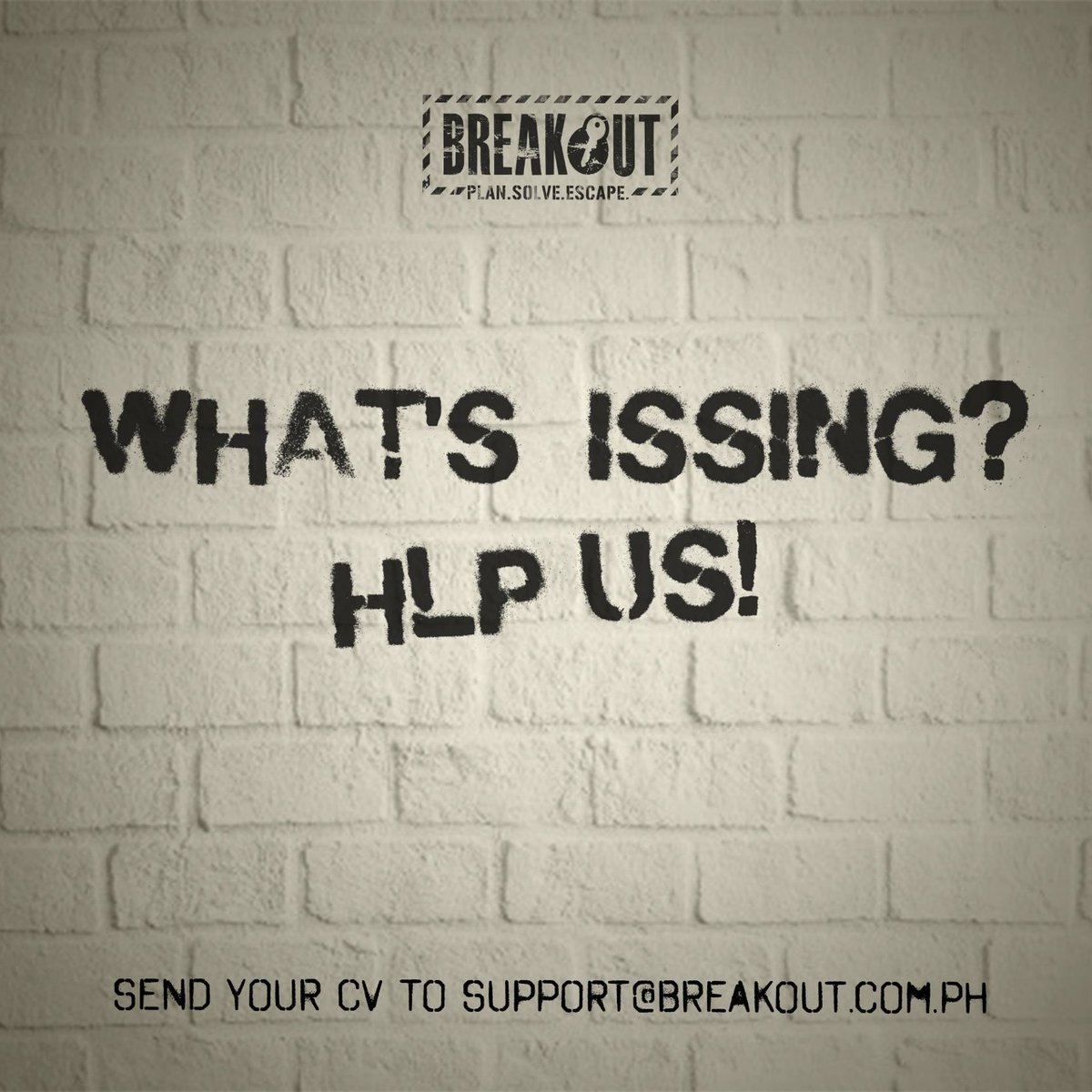 Breakout Philippines is looking for individuals who can unlock locks, talk to all sorts of humans (living and undead), and make sure nothing sets on fire (aka. Operations Supervisor). If you have the right amount of weirdness, send your CV to support@breakout.com.ph!