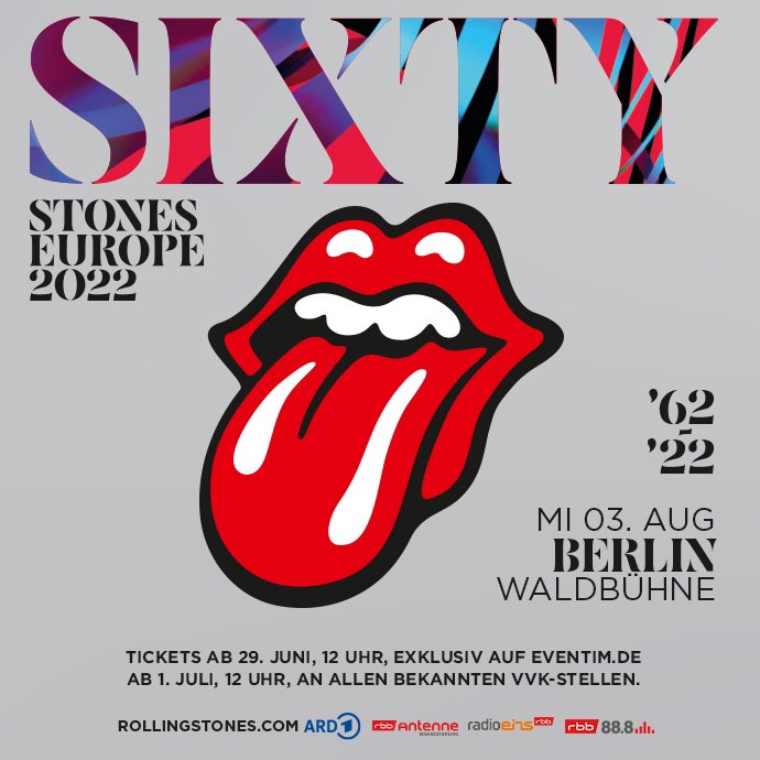 The Rolling Stones on Twitter: "We're happy to announce the addition of an  extra date to the Rolling Stones SIXTY European Tour! The Stones will play  the Berlin Waldbühne on 3 August