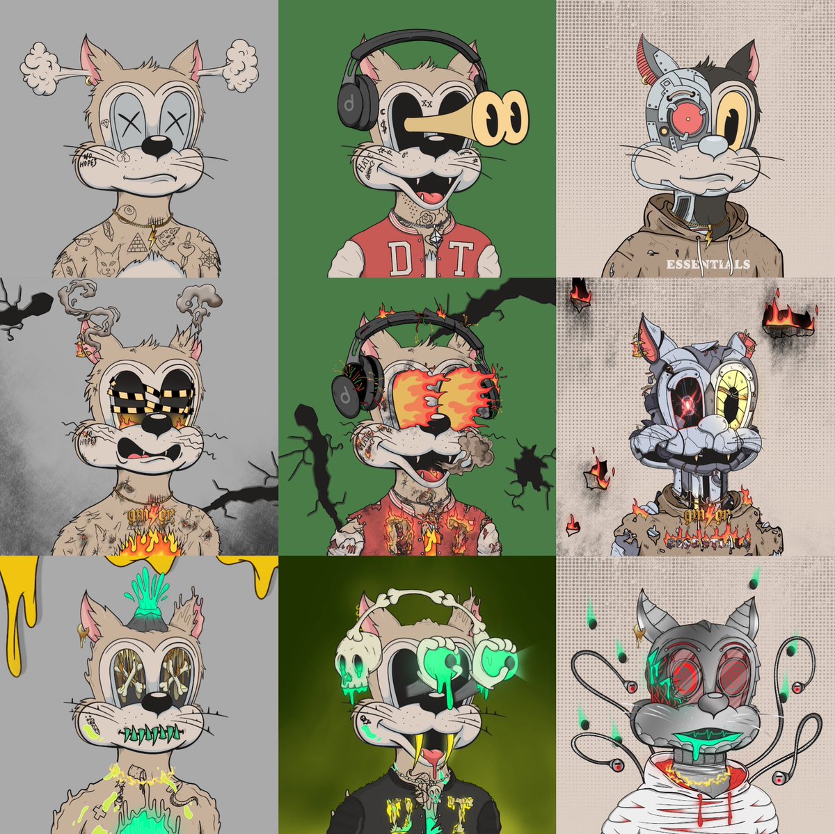 xylu2's tweet photo. OG-🧨-🧪

Pics below are the detonated toonz after using the dynamite or the radioactive dynamite, and each of them is looking absolutely awesome!! Do refer to the first picture of each column for the og toonz traits before the detonation
😻
#DegenToonz @DegenToonz 
#Toonz4Life https://t.co/VaXCedVPAd