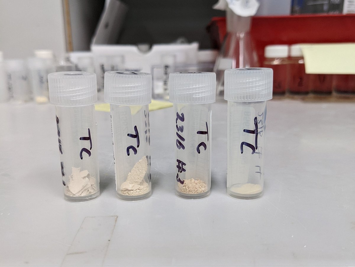 Feels great to line up my first batch of zirconium phosphonate sorbents for a photo. Very excited to characterise them and see how they perform for nuclear waste treatment.