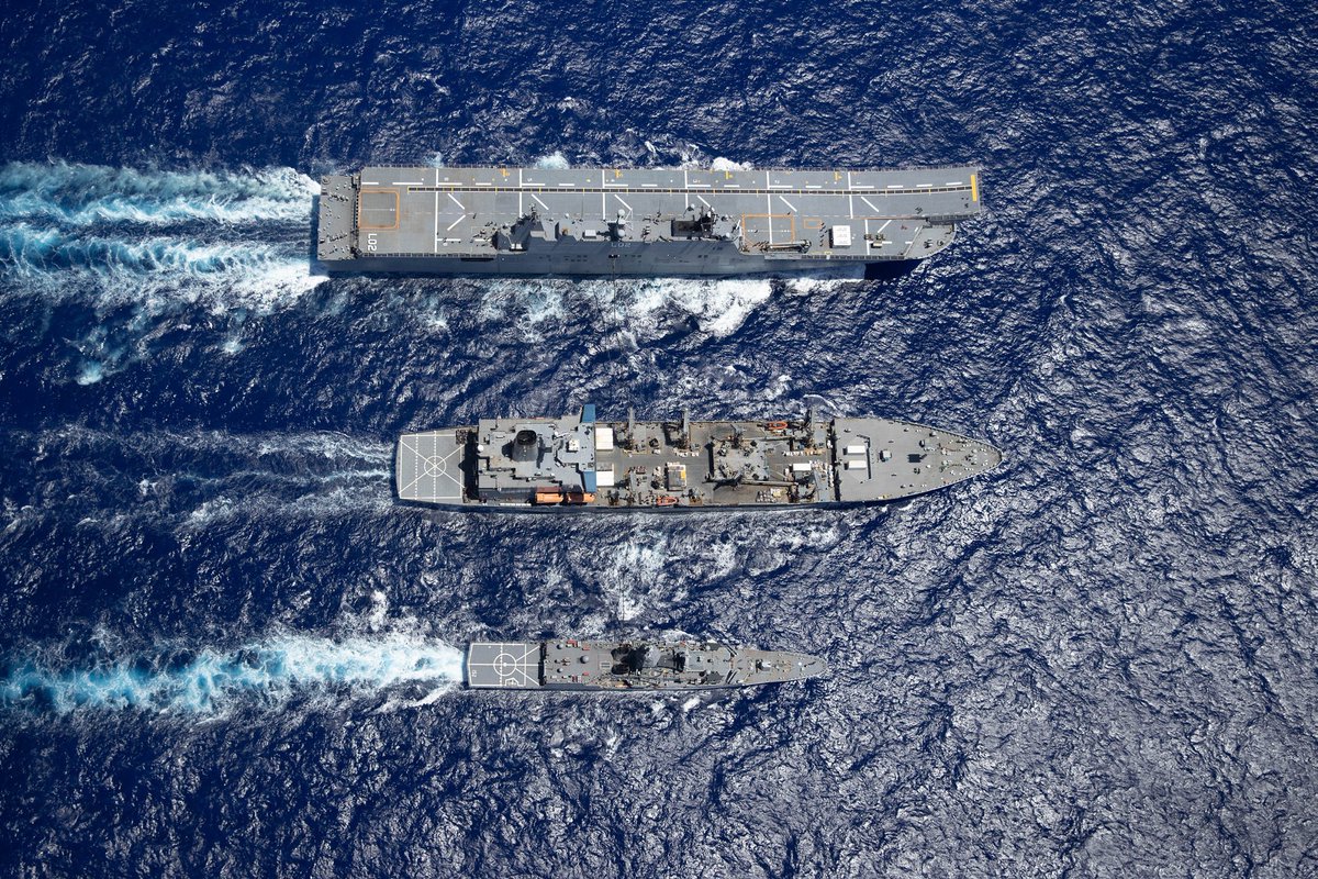 Thanks for the top up, mates ⛽ #HMASCanberra & #HMASWarramunga recently conducted a dual replenishment at sea with #USNSYukon during a Regional Presence Deployment. This kind of teamwork between friends, allies & partners is what interoperability is all about.