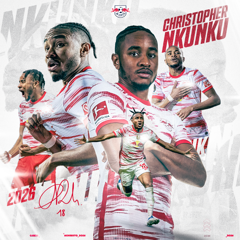 RBLeipzig's tweet photo. Christopher #Nkunku bleibt! 🔴⚪
#RBLeipzig und der Bundesliga-Spieler der Saison 2021/22 einigten sich, den bis 2024 datierten Vertrag vorzeitig um zwei Jahre bis 2026 zu verlängern 🤝
Alle Informationen zur Vertragsverlängerung ⤵️