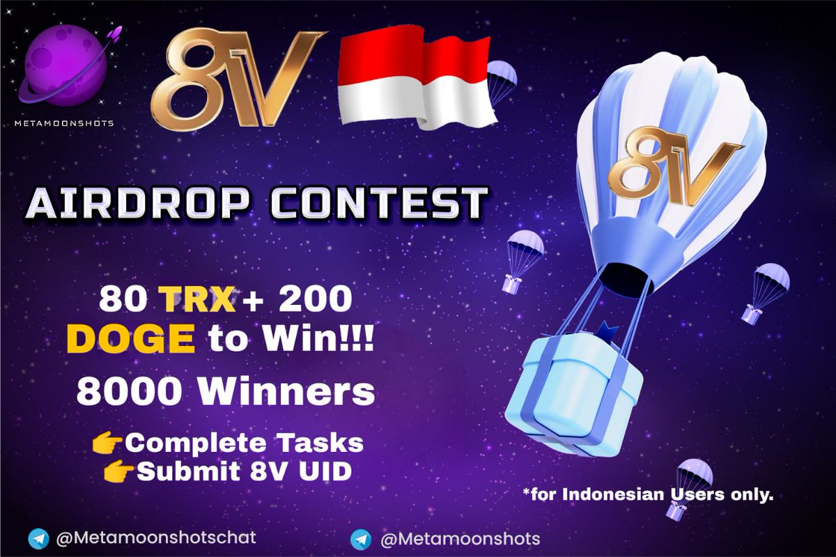 Komunitas 8V 🇮🇩 Indonesia sedang meluncurkan Airdrop untuk pengguna member Indonesia

🎉8000 pemenang masing masing akan memenangkan 80 TRX.
🎉200 DOGE untuk 500 Referral teratas.

Selesaikan Tugas dan masukkan UID kamu. 

Link Airdrop  : t.me/EightVIndonesi…