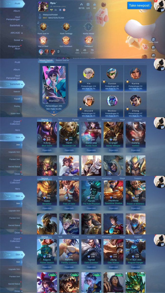xavez jual akun ml, mention @ before dm tweet media