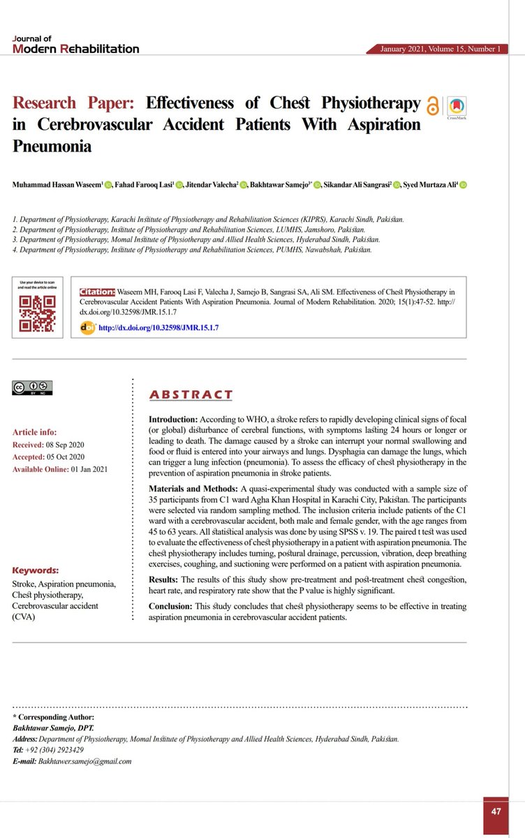 Chest physiotherapy is overlooked in the management for neurological conditions where the risk of pneumonia is elevated by reduced respiratory muscle function. 

Recent research continues to support its application. ojs.stikestelogorejo.ac.id/index.php/pprj…

jmr.tums.ac.ir/index.php/jmr/…

#TMHPhysio