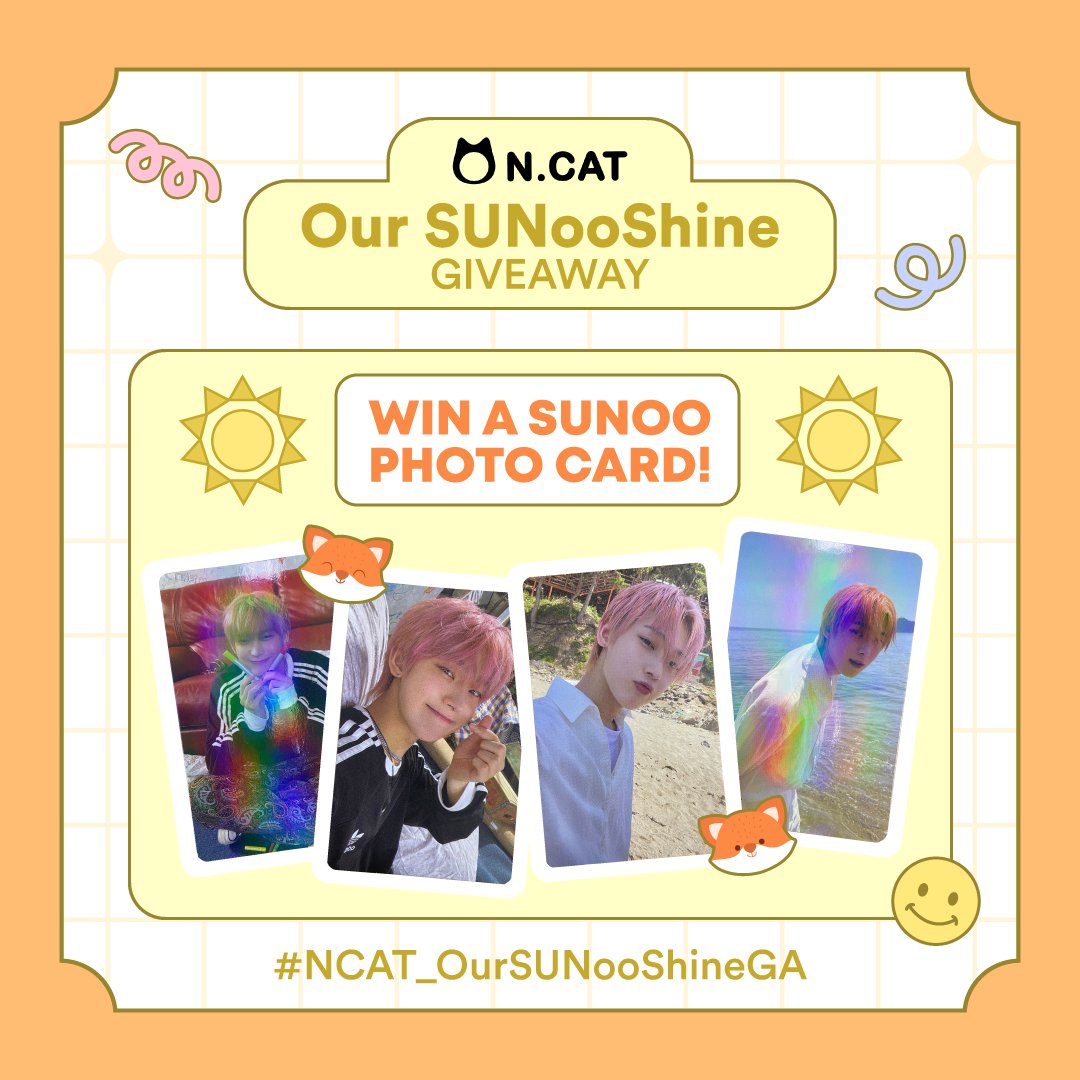 #Happy_SUNOO_Day, #ENGENE! 💛 Celebrate 20-year-old #Sunoo's day with us &amp; WIN an OFFICIAL #ENHYPEN PHOTO CARD! 🍫🍃

🦊 Like &amp; RT this tweet
🦊 FOLLOW us!

4 baragis will each win a PC. Giveaway ends on 06/24, 6:24 p.m. Best of luck ☀️ #NCAT_OurSUNooShineGA