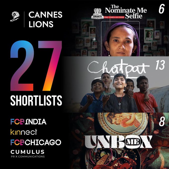 With great partners, in a great shortlist.

#CumulusPR #publicrelations #awardshortlist #award #Cannes #CannesLions #CannesLions2022 #awardwinningagency #FCB #FCBGroupIndia #FCBNeverFinished #Chatpat #UnboxMe 
@Cannes_Lions
@SOSVillageINDIA
