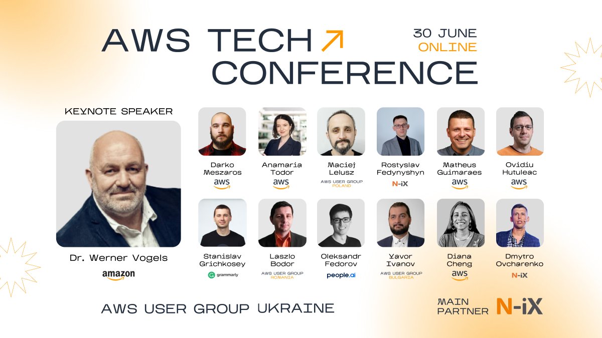 aws_ug_kyiv's tweet photo. Let’s gather at AWS Tech Conference on June 30!

🔥Keynote – Dr. Werner Vogels, CTO at Amazon! 

Also, you’ll meet 12 amazing AWS professionals who will talk about #data #backend #devops. It’s going to be AWSome!

🚀Community, join &amp; share with peers!
https://t.co/GM79IPUoTC https://t.co/MtPj0A4cOM
