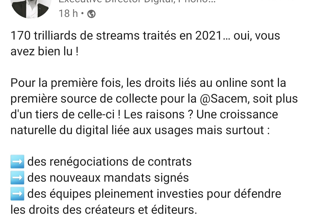BilimeRecords's tweet photo. Informations SACEM du jour.
Alors que le streaming était annoncé sur le déclin, doit-il voir les 170 trilliards de streams traités par la SACEM l'année dernière comme un regain de l'écoute en ligne ?

#BilimeRecords
Source : Julien Dumon https://t.co/kRPySLu8qM
