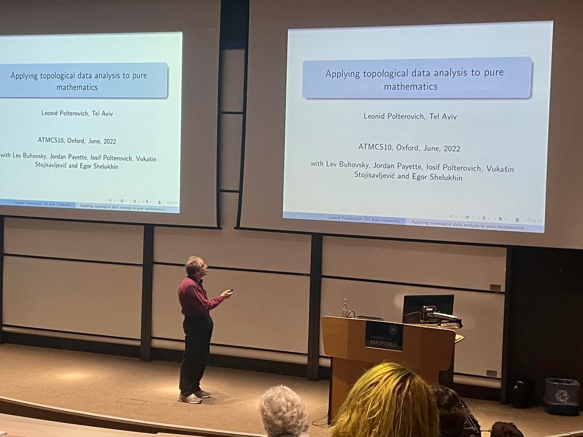 From pure to applied math, right on back to pure again! Leonid Polterovich applies persistent homology to eigenfunctions of
the Laplace Beltrami operator and the loop space of symplectic manifold. Streaming live on the last conference day of ATMCS