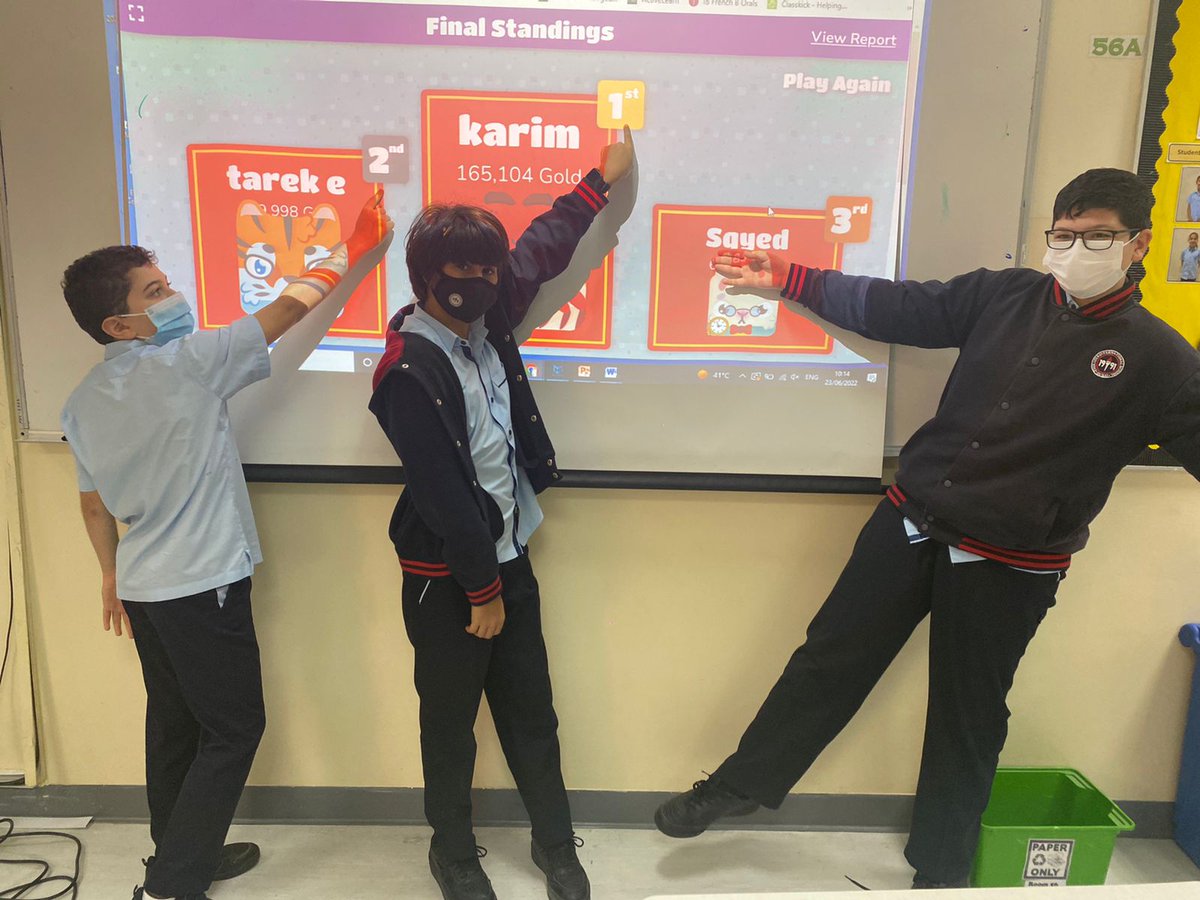 EIS_Meadows's tweet photo. A big congratulations to Karim A.Ifraitekh (7C), Sayed Jalili (7E) and Tarek El Khaledi (7E) who are winners of the Year 7 Blooket competition in French. Well done. #Endoftermactivities #EISM #Happysafesuccessful https://t.co/ZLBjZiScPk