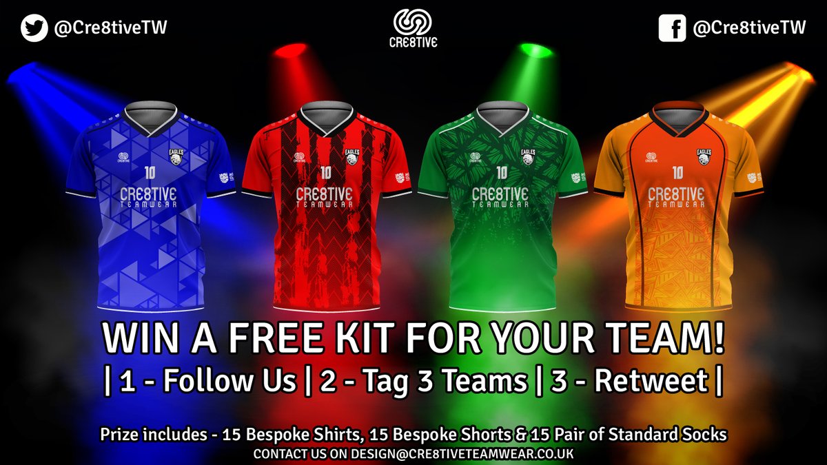 ℹ️ COMPETITION ℹ️

We are RELAUNCHING our free kit giveaway!

For a chance to win 15 free bespoke football kits;
1 - Follow us on twitter
2 - Tag 3 teams
3 - Retweet

⚠️PLEASE NOTE ALL CURRENT ENTERIES ARE TAGGED IN THE COMENTS⚠️

#BeCre8tive #Free #Giveaway #sportswear #Football
