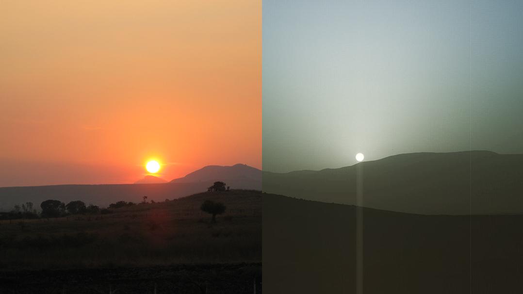 Red sunset on a blue planet, blue sunset on a red planet. Photos of the setting sun on Earth and Mars. bit.ly/2nYLrmA