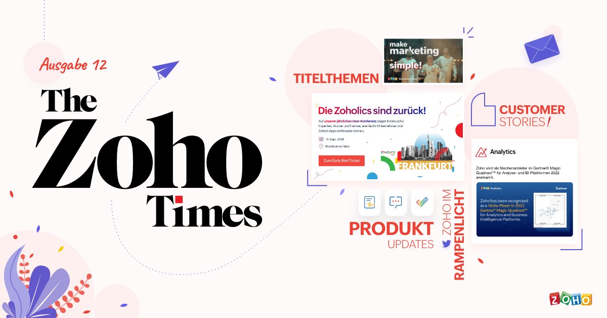 ZohoDeutschland's tweet photo. Die 12. Ausgabe der #ZohoTimes ist online 📰
Lesen Sie mehr über #Zoholics22, die überarbeitete mobile App von @ZohoCampaigns, dem #Y2B mit @AIESECde und mehr 🥁
Melden Sie sich hier für den Newsletter an und verpassen Sie keine Neuigkeiten mehr 👇
https://t.co/yG1EzBdsfx https://t.co/oLWpKj3t5F