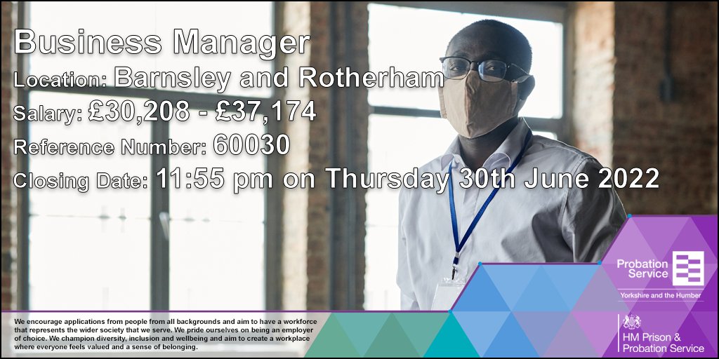 👀Vacancy: Business Manager
🗺️Location: #Barnsley &amp; #Rotherham 
💷Salary: £30,208 - £37,174
🗓️Closing Date: 11:55 pm on Thursday 30th June 2022
👉Apply: bit.ly/3HN1WGH

#Vacancy #BusinessManagerJobs #Jointheteam #ClosingSoon #Probation #Careers