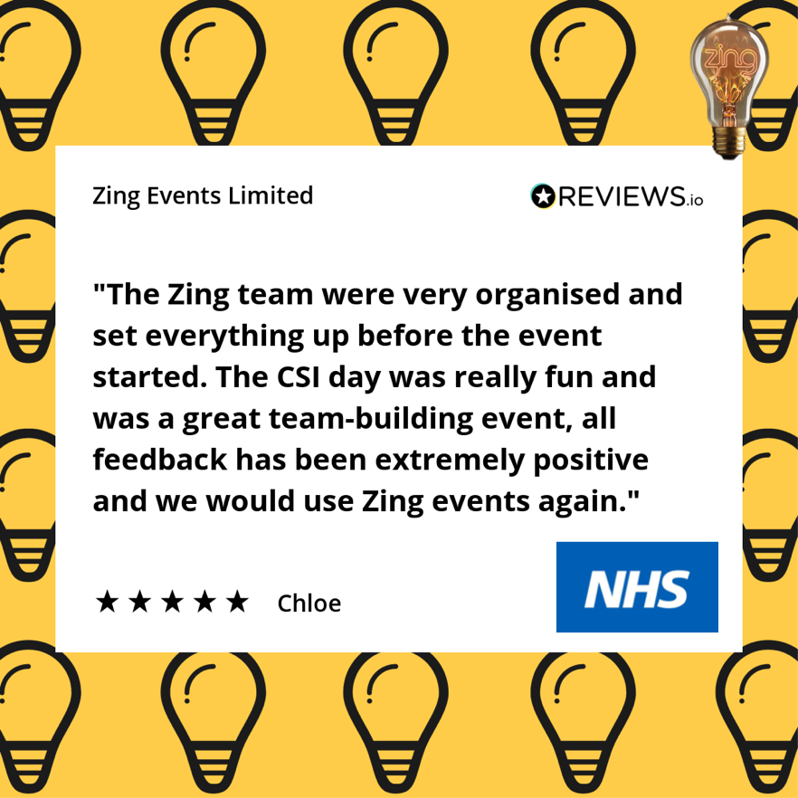 zingevents's tweet image. We always love it when a client says that they would use us again. Always a sure sign of a great event. The CSI activity for Chloe and the team at NHS went down a storm