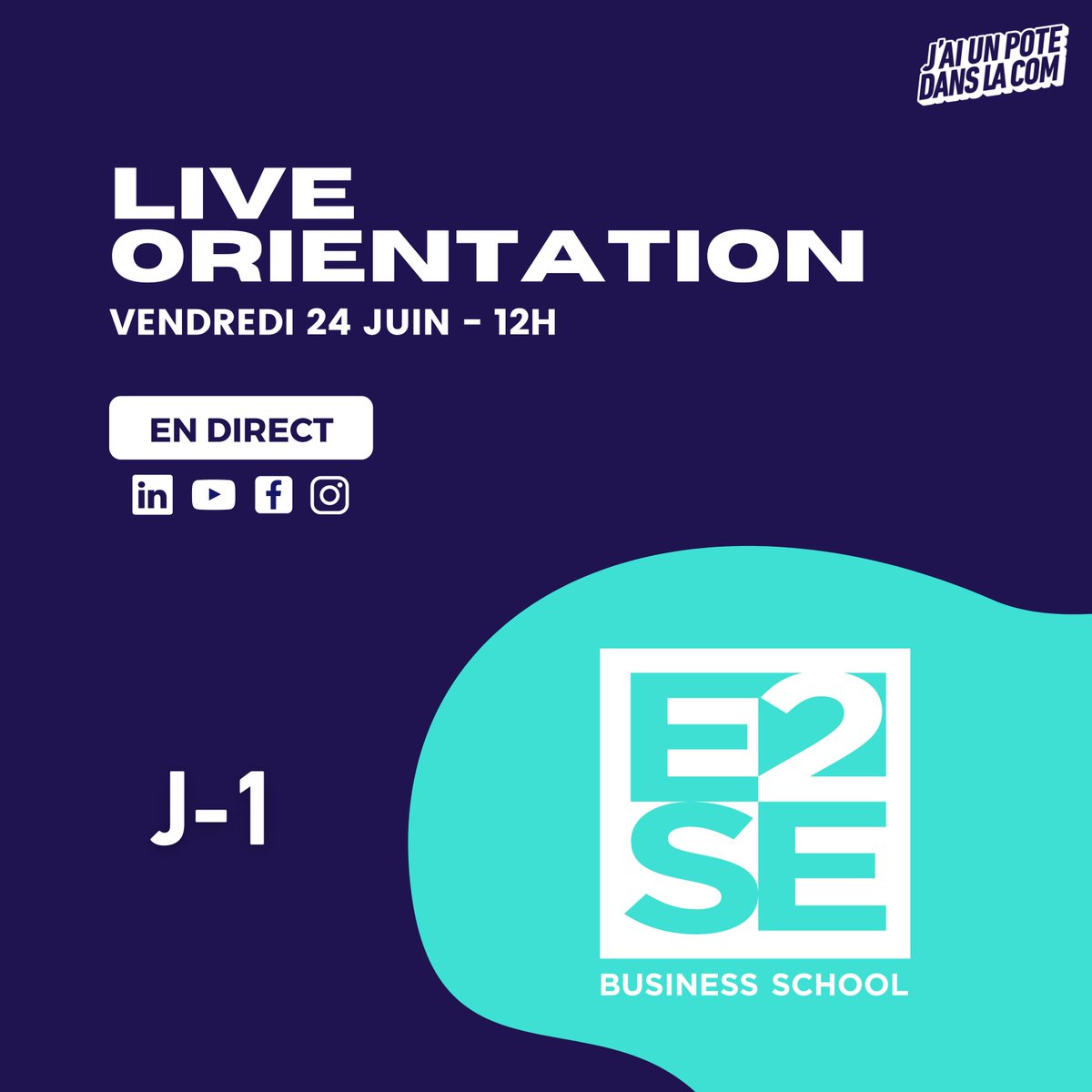 📅 RDV demain à 12h pour un Live orientation en direct avec <a href="/e2sebs/">E2SE Business School</a> 

📺 Une émission à suivre en direct sur nos comptes Linkedin, YouTube, Instagram, Facebook &amp; Twitch !

💬 Venez poser vos questions !