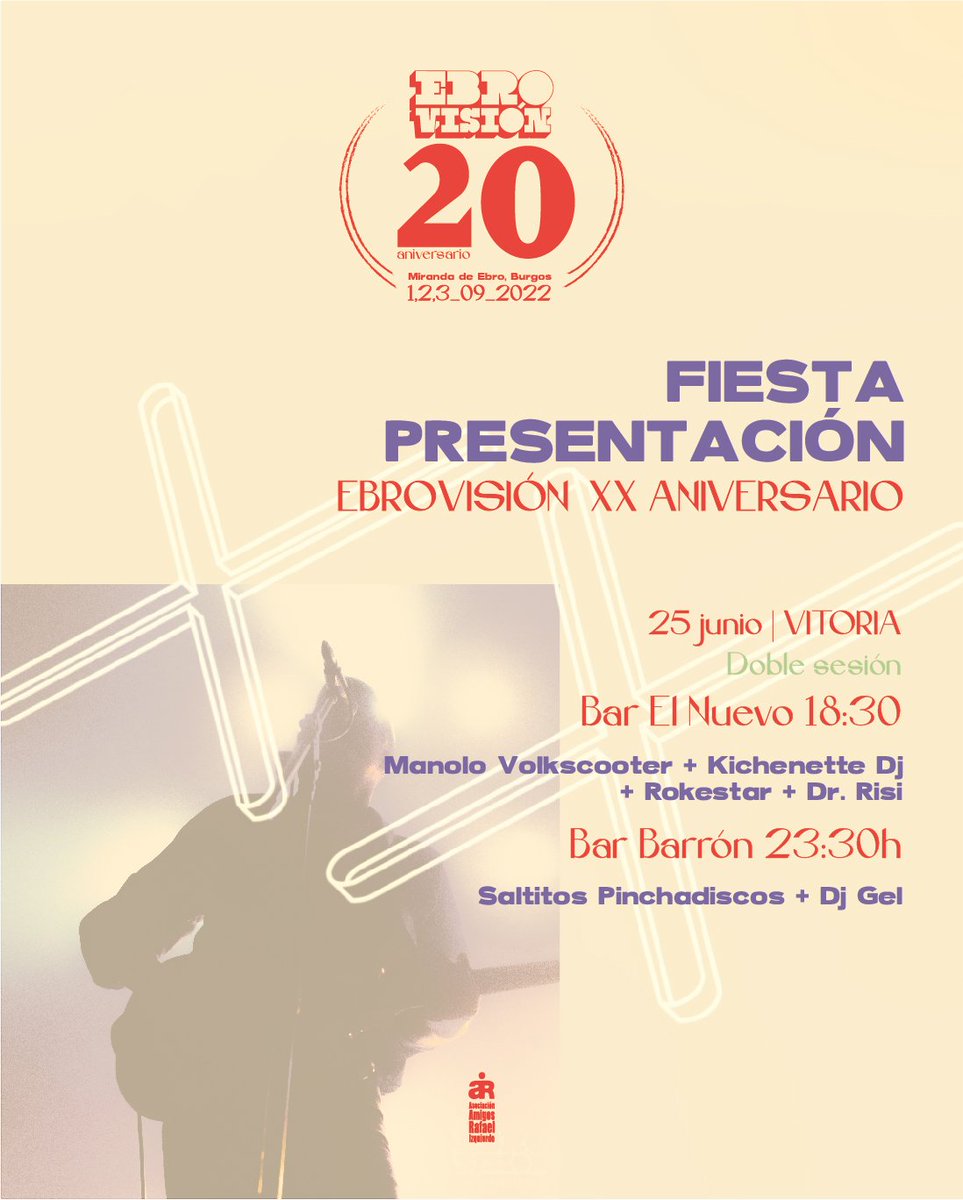 ebrovision's tweet photo. ‼️ Este sábado, 25 de junio, nos vemos en la fiesta de presentación de Vitoria en una sesión doble:

📍18:30h @ Bar El Nuevo
📍23:30h @ Bar Barrón

🎉 ¡No te lo pierdas!

#ElFestivalQueTeToca 
#UnFestivalQueEnamora https://t.co/zp3tzkYPS7