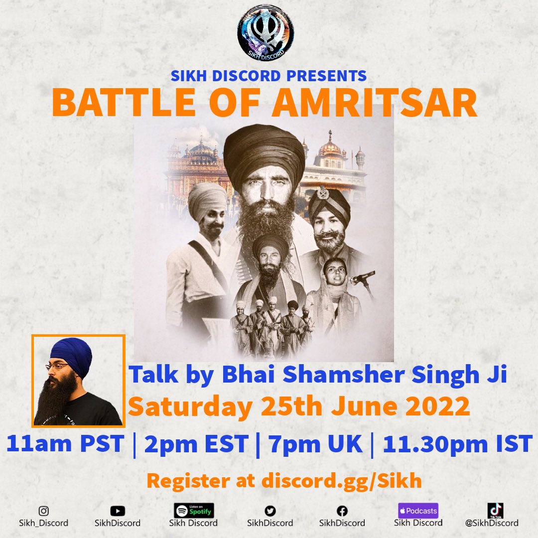SikhDiscord's tweet photo. #neverforget84 #BattleOfAmritsar
#sikhdocumentary
Join us for a live talk on Battle Of Amritsar @theNSYF @anandpur_exile https://t.co/bSdw8JoAr4