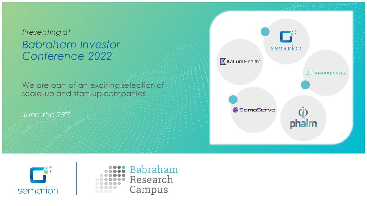 Semarion (@semarion_ltd) on Twitter photo Looking forward to the Babraham Investor Conference 2022 today (June 23rd). We are presenting alongside some other exciting scale-up and start-up companies in life sciences. Thanks to <a href="/BabrahamUK/">Babraham Research Campus</a>! More info: lnkd.in/ehVxR2xk Looking forward to the Babraham Investor Conference 2022 today (June 23rd). We are presenting alongside some other exciting scale-up and start-up companies in life sciences. Thanks to <a href="/BabrahamUK/">Babraham Research Campus</a>! More info: lnkd.in/ehVxR2xk