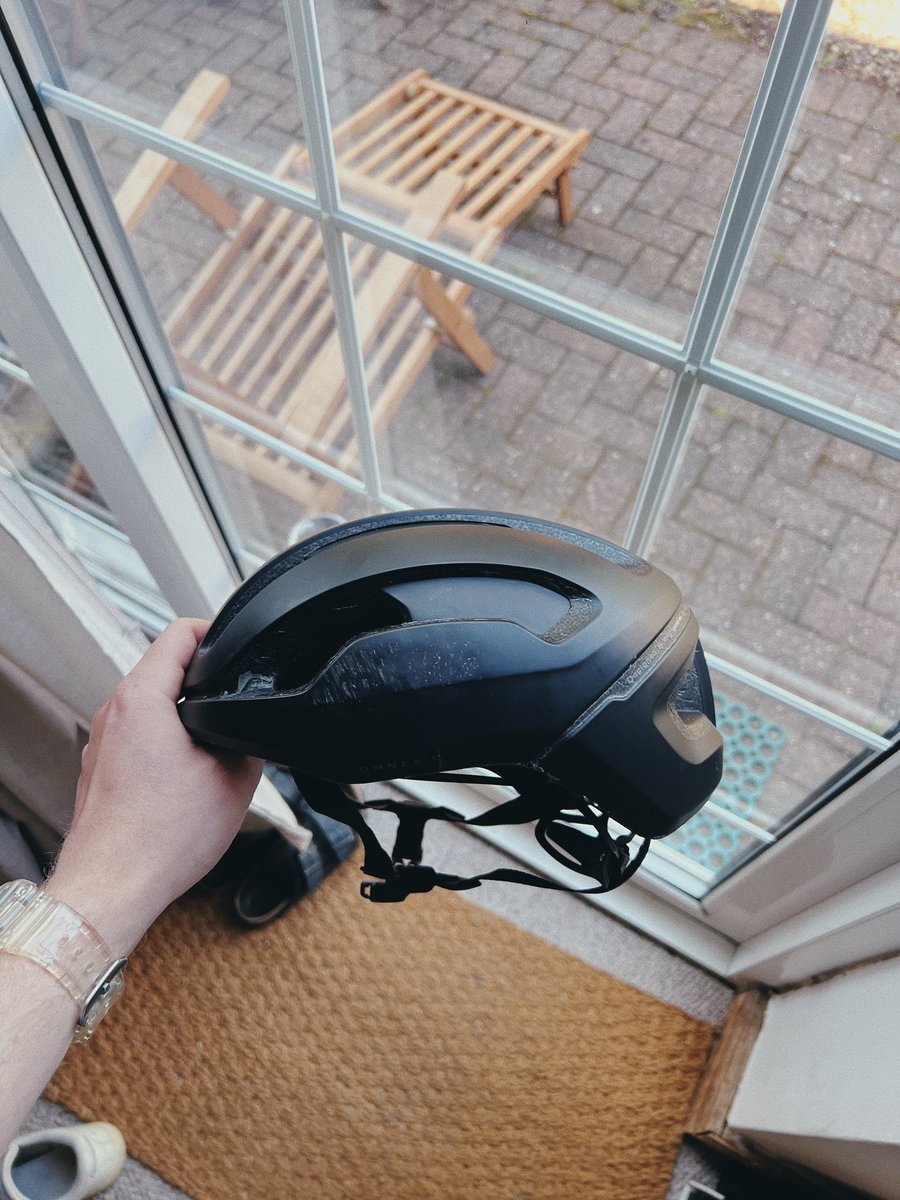 Grantritchie's tweet photo. Wear a helmet. Always. 

Came off my bike this week.

On a cycle path. 

Coming home from a meeting.

Hit the ground HARD.

If I'd not been wearing this, I'd be in
hospital with a bad head injury.

Or worse. 

Wear a helmet. Always. https://t.co/OnwizfF4CF
