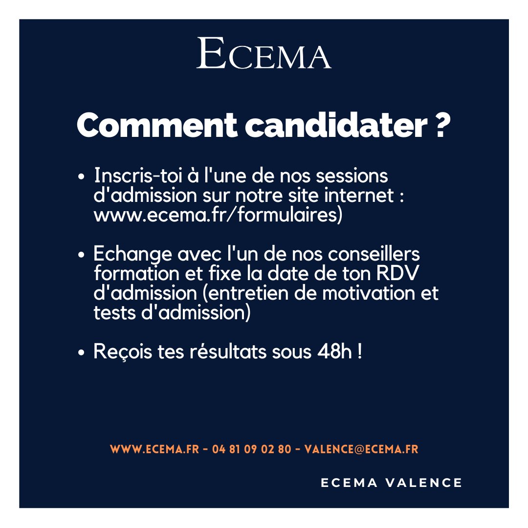 EcemaValence's tweet photo. ⌛ Vous êtes encore à la recherche de votre future formation en #alternance pour la rentrée 2022 ?
Ca tombe bien, les admissions de #Post-Bac à Bac+5 de l'ECEMA continuent !
👉 https://t.co/5iaj5aFxGA
#alternance #rentree2022 #ecemavalence #formation #ecema #recrutement #talent https://t.co/19vu0Xm4vv