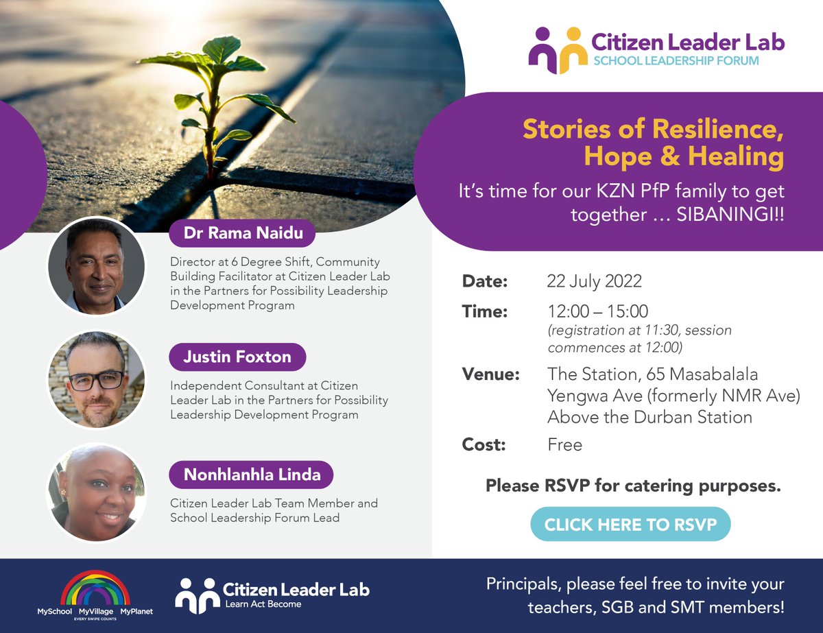 It’s time for our #KZN #SchoolLeadership Family to get together... SIBANINGI! Join us as we share stories of resilience, hope &amp; healing from a space where partnership is working – education. RSVP to attend > bit.ly/3nbCssV

Let us work together to create #TheFutureWeWant
