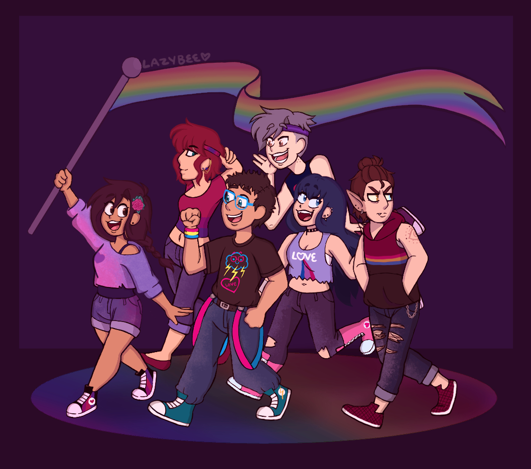 lazybee_art's tweet image. I drew this I think 2-3 years ago 
they&apos;re my OCs for a story I shelfed. I went through my files and I think this was one of my favorites~ I&apos;ll redesign these characters when I have the time xD

#happypridemonth2022 #PrideMonth #lazybeeart