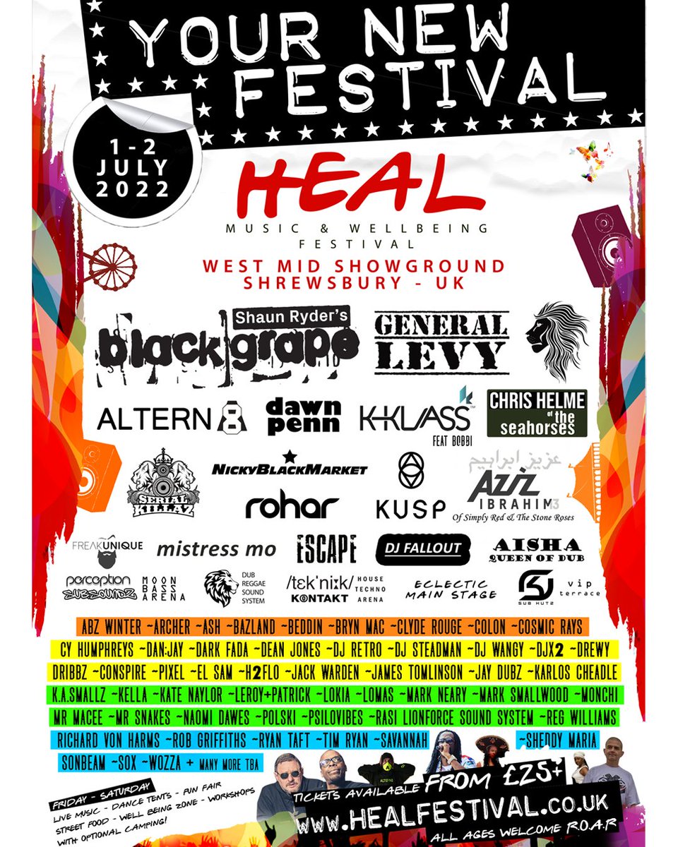 Mark your calendars! Heal Festival will be at West Mid Showground from July 1st-2nd!

This event brings people together through music, wellbeing, culture and art.

More information here 👉 bit.ly/3zRw5Tn

#HealFestival #WestMidShowground