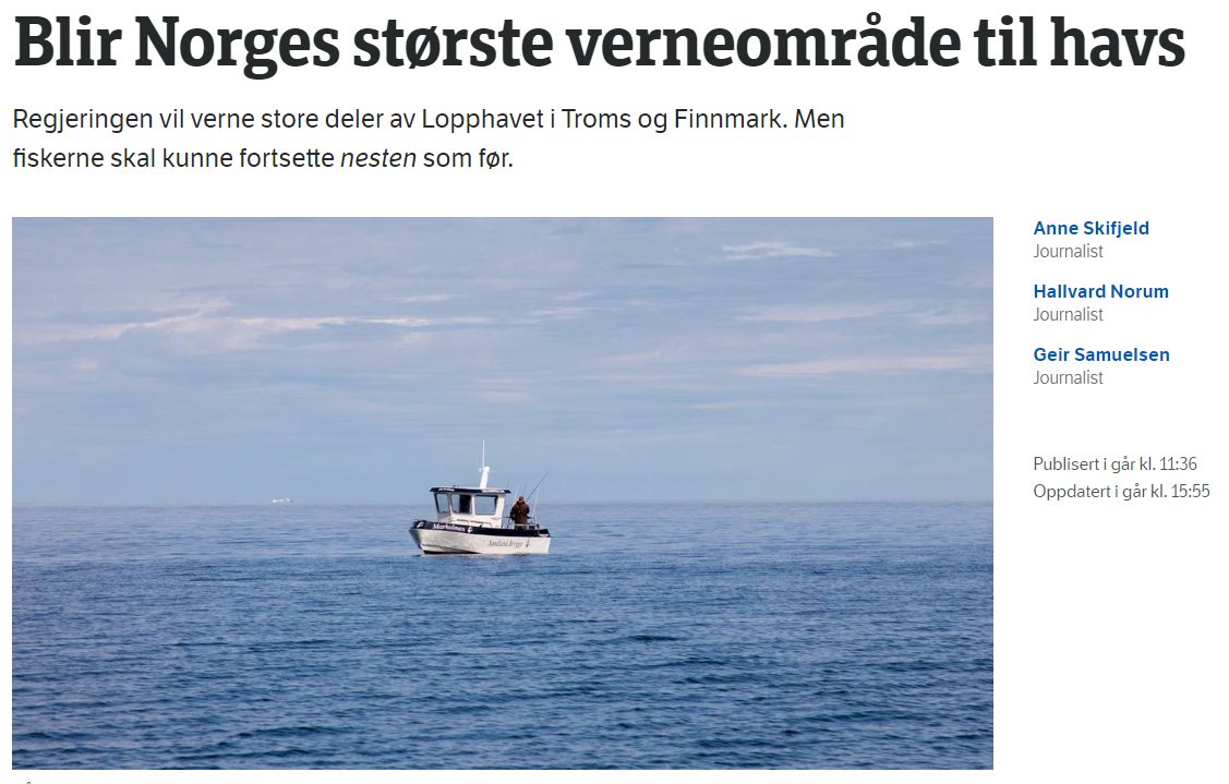 'Et effektivt marint vern krever fravær av fiske' skriver fire forskere fra @Havforskningen bt.no/btmeninger/deb…

Brått så er ikke nyheten om at @jonasgahrstore, @EspenBarthEide og @Regjeringen oppretter 🇳🇴 største marine verne område så god, fordi fiske tillates. Juksevern?