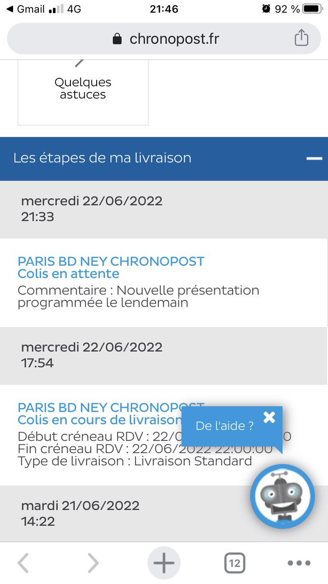 katroxp's tweet photo. @ChronopostSAV bonjour, cela fait deux fois que j’attend une livraison sans aucun signes du livreur, ne donne pas à l’interphone et ne téléphone pas.
Pour une livraison rapide c’est complètement raté.. et la relivraison de ce soir ça donner la@meme https://t.co/Bzv63VMbxx