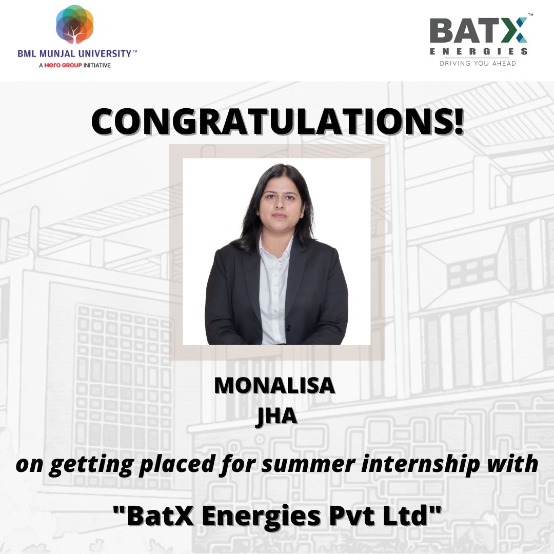 PlaceComm_BMU's tweet photo. Our sincere gratitude to Batx Energies for giving our student the opportunity to showcase her abilities and talents.
We congratulate and wish her all the best for her summers.

#HEROSOFTODAY #BMU #Placements #Placecom #BMUkiAwaz #BMUtalks #BMLMunjalUniversity #MBA https://t.co/VZzKp1pTxD