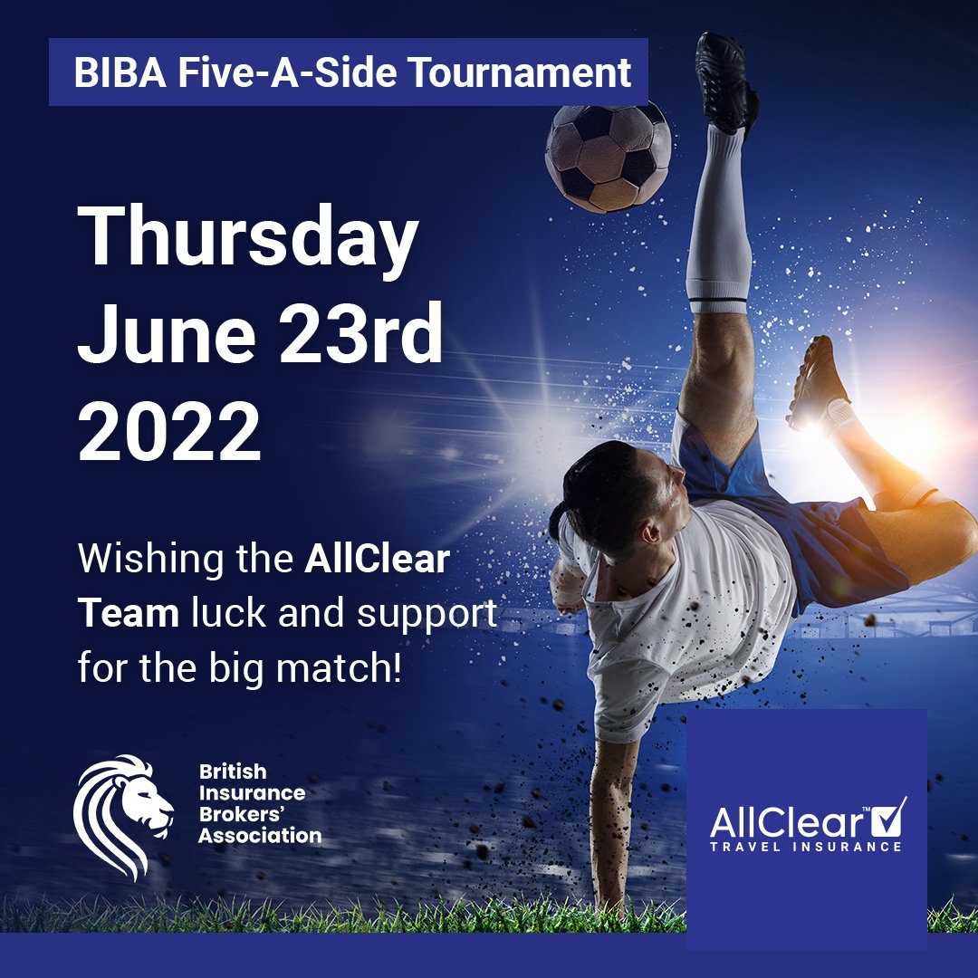 Tonight #AllClearTravel will be taking part in the <a href="/biba/">Biba</a> five-a-side football tournament! We're wishing the AllClear Team good luck on the field - have a great game! 

#5aside #football #footballmatch #Insurance #TravelInsurance #AllClearTravelInsurance