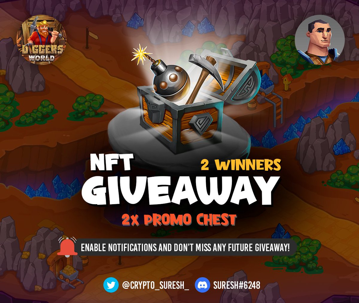 🎊2x Promo Chest #NFTGiveaway 🎊

To Enter:
1️⃣ Follow @diggers_world &amp; <a href="/Crypto_Suresh_/">Crypto Suresh</a>
2️⃣❤️+ RT &amp; Tag 3 friends
3️⃣ Join Discord: discord.gg/d223qNwPjR
4️⃣ Comment Wax address

⏰End in 48 HRS

#NFTGame #WAXP #NFTCommunity #Giveaways #WAX #PlayToEarn #NFTNYC #NFTNYC2022