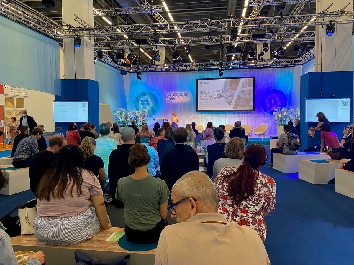 flexplm's tweet photo. A great turnout to our thought-leadership session at #texprocess2022, well done Dörthe Palkus! #digitalspeed #retailplm #FlexPLMV12 #digitalfashion #sustainability https://t.co/KUv1SVAxy8
