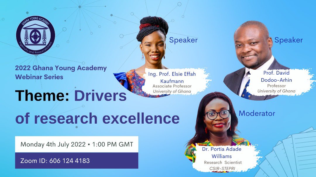 Portia Adade Williams (@adadeposh) on Twitter photo Are you a researcher, aspiring to or interested in #research? Join the <a href="/GHyoungacademy/">Ghana Young Academy</a> (GhYA) on Monday, 4th July 2022 <a href="/1pm/">໊</a> GMT as we host two of Ghana’s renowned researchers. A great opportunity to learn and be empowered.
I will be moderating <a href="/elsie_effah/">Elsie Effah Kaufmann</a> <a href="/DavidDodoo/">David dodoo</a>-Arhin Are you a researcher, aspiring to or interested in #research? Join the <a href="/GHyoungacademy/">Ghana Young Academy</a> (GhYA) on Monday, 4th July 2022 <a href="/1pm/">໊</a> GMT as we host two of Ghana’s renowned researchers. A great opportunity to learn and be empowered.
I will be moderating <a href="/elsie_effah/">Elsie Effah Kaufmann</a> <a href="/DavidDodoo/">David dodoo</a>-Arhin