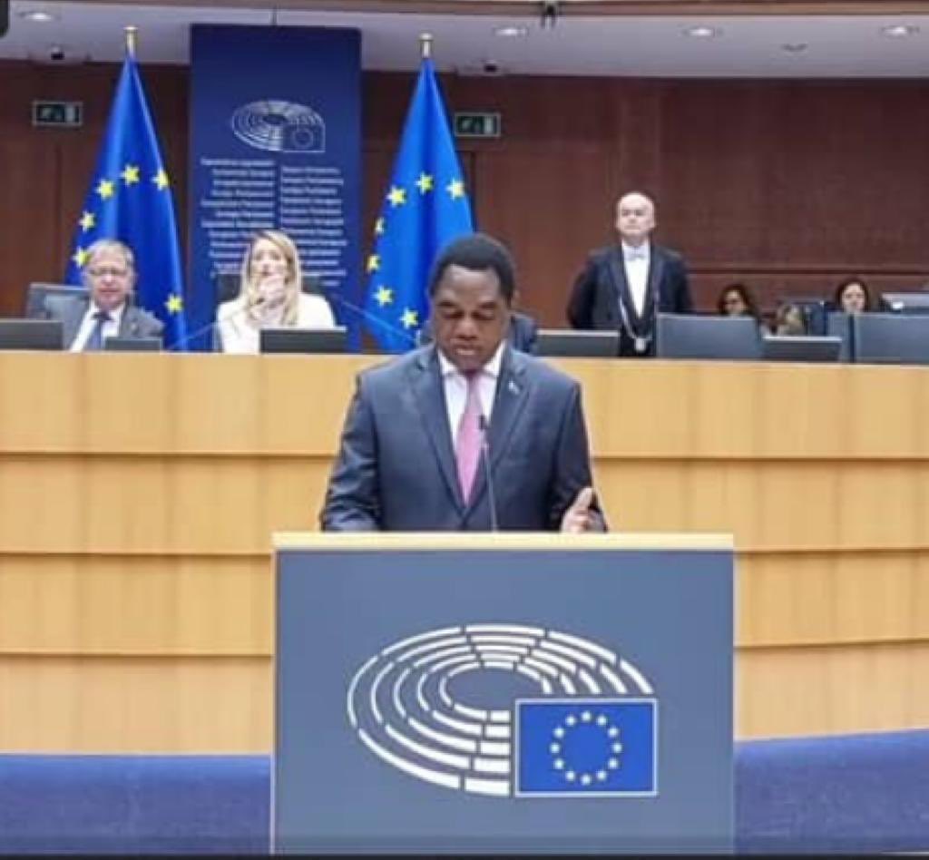 HHichilema's tweet photo. What an honour to be addressing the European Parliament. A first for #Zambia. #EDD2022 @Europarl_EN https://t.co/K6N4lcUPZ0