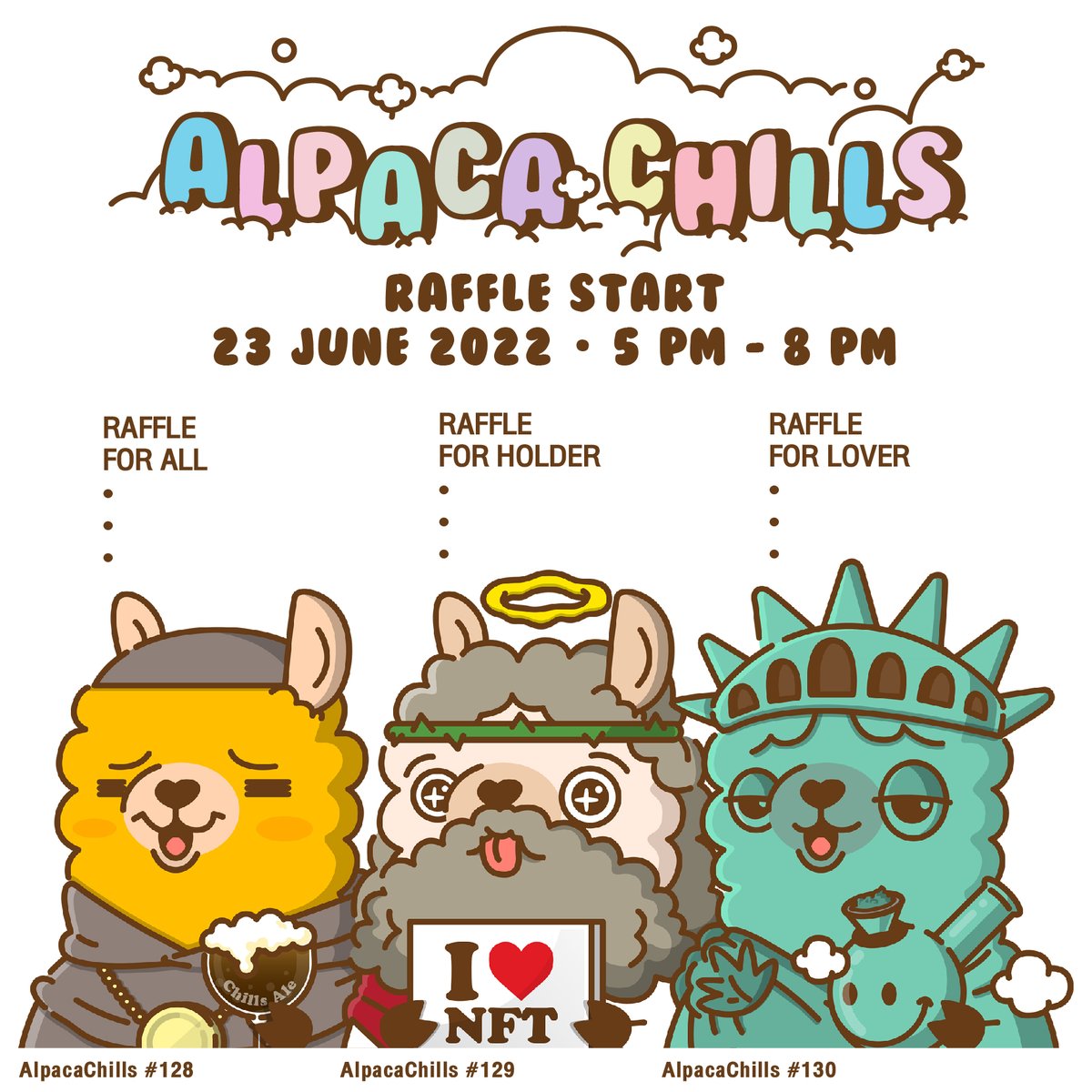 " ALPACA CHILLS New Drop "
DRINK GOOD BEER
DO WHAT YOU LOVE
SMOKE AND CHILLS
RAFFLE on Discord : bit.ly/LazyAndChillDi…

ดรอปใหม่อัลปาก้าวันนี้
มาร่วมเล่นร่วมลุ้นกันได้ที่ดิสคอร์ดหมู่บ้านอัลปาก้า
AKA. บ้านเบียร์, บ้านมีม , บ้านชิลล์
เฝ้ารอทุกคนเสมอ เจอกันนะจ๊ะ

#AlpacaChills