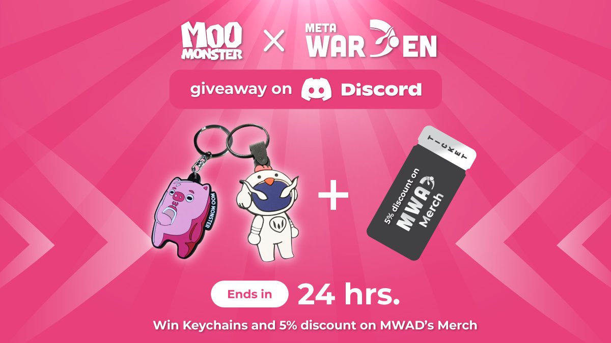 MetaWardenGuild's tweet image. Let’s enjoy the giveaway before #TheMoonNFTShow event begin!

To enter: 
RT &amp;amp; Follow @MetaWardenGuild
Join Warden’s discord discord.gg/wardenswap

Start: 6 PM, ends in 24 hrs
Winners: 10 

Prizes:
· MooMonster &amp;amp; MetaWarden keychains
· 5% discount on MWAD Merch