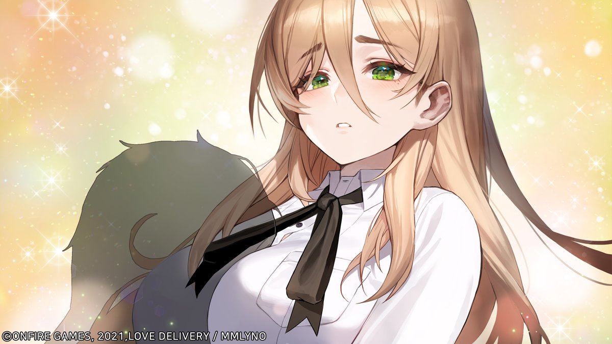 1girl green eyes shirt white shirt long hair breasts hair between eyes  illustration images