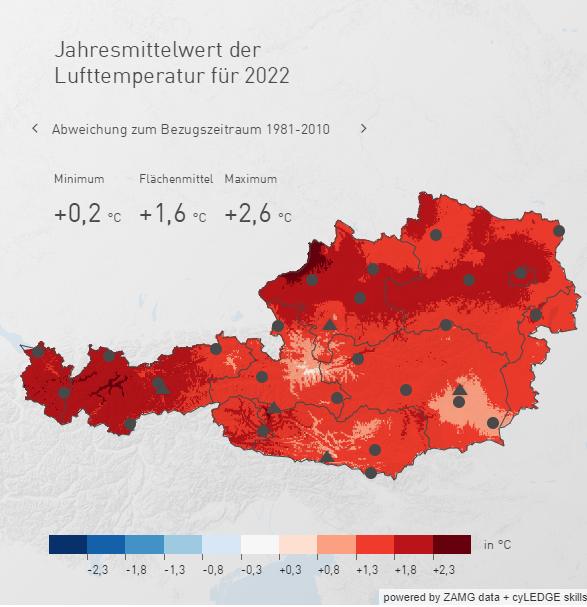 MarcusWadsak's tweet photo. das Jahr 2022 liegt in Österreich bisher um +1,6 Grad über dem langjährigen Schnitt (1981-2010). Das letzte unterdurchschnittliche Jahr ist bereits 12 Jahre her. https://t.co/0s4MQErQoK