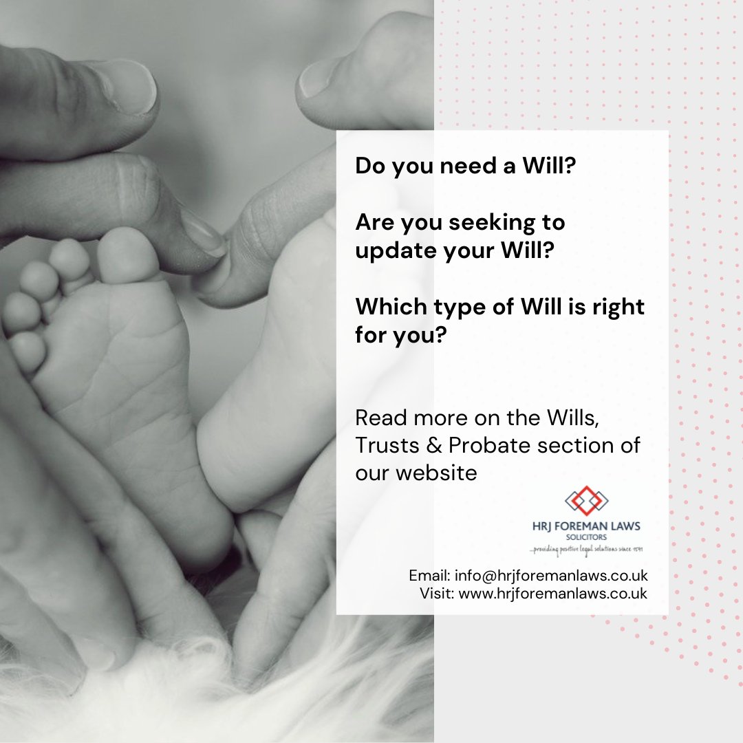 hrjforemanlaws's tweet photo. Do you need a Will? Are you seeking to update your Will? Which type of Will is right for you?
Learn more https://t.co/pZ5EIfB2Tn
For legal advice email us info@hrjforemanlaws.co.uk
#wills #trusts #livingwill #singlewill #mirrorwill #propertytrust #inheritancetax https://t.co/WZ0BzI5bt3