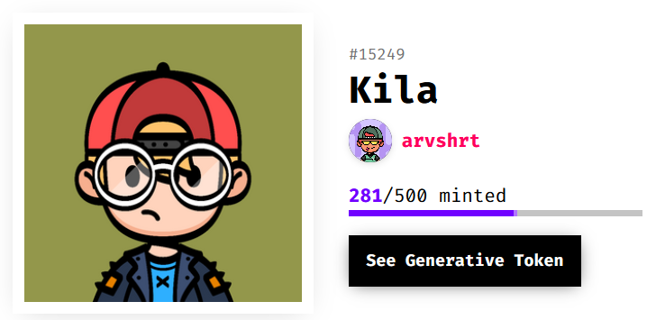 arvshrt's tweet photo. 281 have been minted!
Thanks for all the support!
Get your Kila here https://t.co/hYYm0T3K5P

#kila #alinaverse #pfp #tezos #fxhash #pfpNFT #generativepfp #idnft https://t.co/5uwOKf3wNm